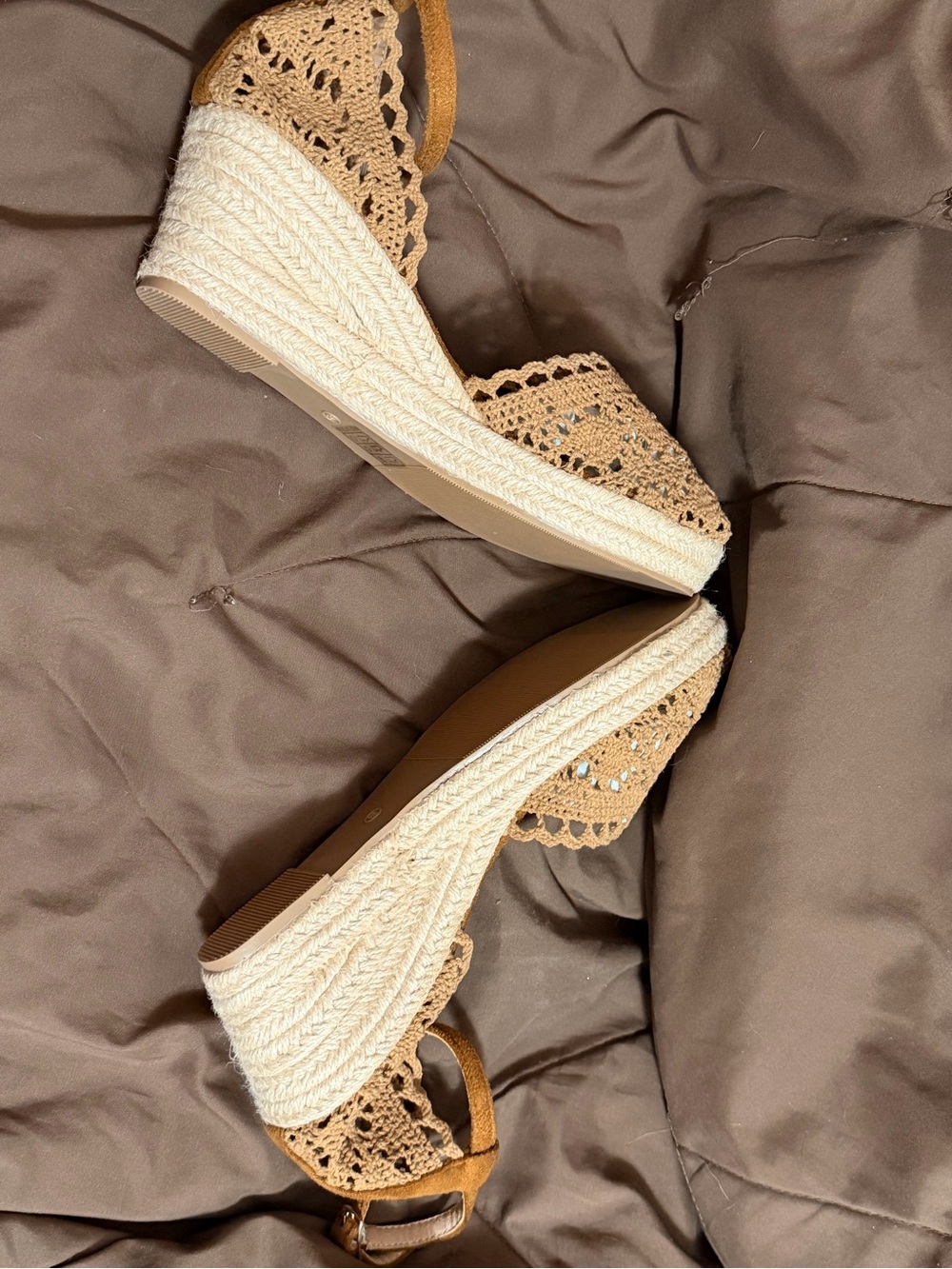 Womens Crochet Espadrille Wedge Sandals - Tan - Picture 3 of 3